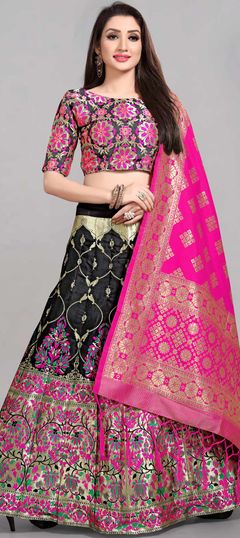 Festive, Party Wear Black and Grey color Lehenga in Banarasi Silk fabric with A Line Weaving work : 1851646