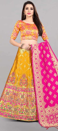 Festive, Party Wear Yellow color Lehenga in Banarasi Silk fabric with A Line Weaving work : 1851651