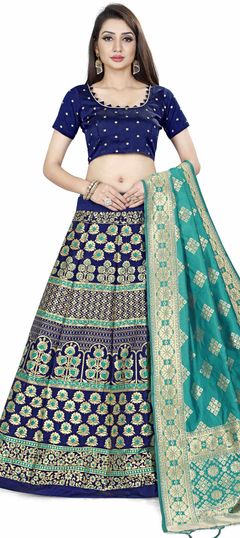 Party Wear Multicolor color Lehenga in Banarasi Silk fabric with A Line Weaving work : 1851660