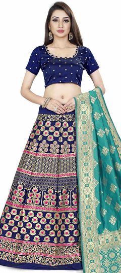 Party Wear Multicolor color Lehenga in Banarasi Silk fabric with A Line Weaving work : 1851666