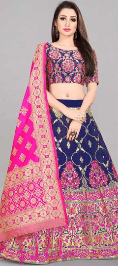 Festive, Party Wear Blue, Gold color Lehenga in Banarasi Silk fabric with A Line Weaving work : 1851668