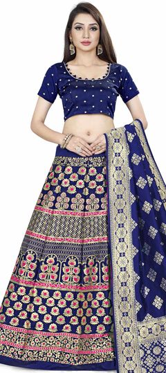 Party Wear Multicolor color Lehenga in Banarasi Silk fabric with A Line Weaving work : 1851670