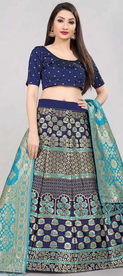 Party Wear Multicolor color Lehenga in Banarasi Silk fabric with A Line Weaving work : 1851673