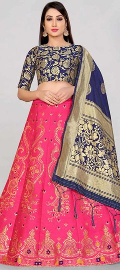 Pink and Majenta color Lehenga in Banarasi Silk fabric with Weaving work