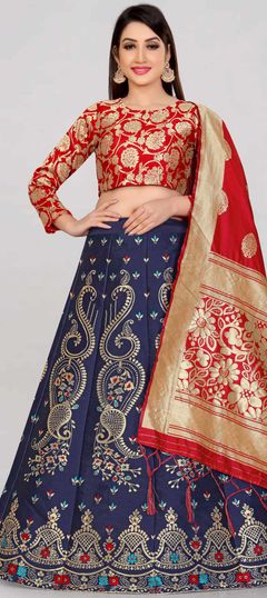 Blue color Lehenga in Banarasi Silk fabric with Weaving work