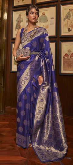 Blue color Saree in Art Silk, Silk fabric with Weaving work