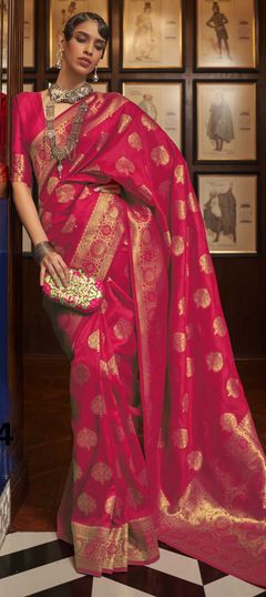 Pink and Majenta color Saree in Art Silk, Silk fabric with Weaving work