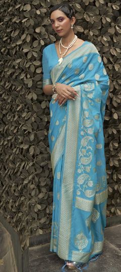 Blue color Saree in Art Silk, Silk fabric with Weaving work