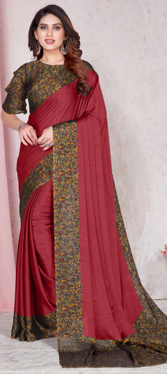 Casual Red and Maroon color Saree in Chiffon fabric with Classic Floral, Printed work : 1852011