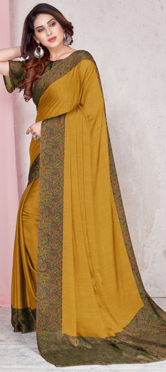 Casual Yellow color Saree in Chiffon fabric with Classic Floral, Printed work : 1852015