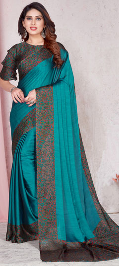 Casual Blue color Saree in Chiffon fabric with Classic Floral, Printed work : 1852020