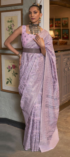 Purple and Violet color Saree in Art Silk, Silk fabric with Weaving work