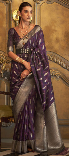 Purple and Violet color Saree in Jacquard fabric with Weaving work