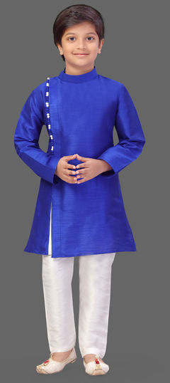 Blue color Boys Kurta Pyjama in Art Silk fabric with Thread work