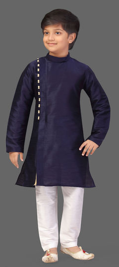 Blue color Boys Kurta Pyjama in Art Silk fabric with Thread work