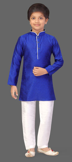 Blue color Boys Kurta Pyjama in Jacquard fabric with Thread work