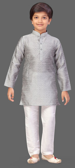 Black and Grey color Boys Kurta Pyjama in Jacquard fabric with Thread work