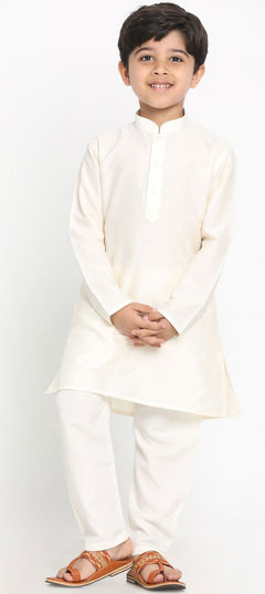 Beige and Brown color Boys Kurta Pyjama in Cotton fabric with Thread work