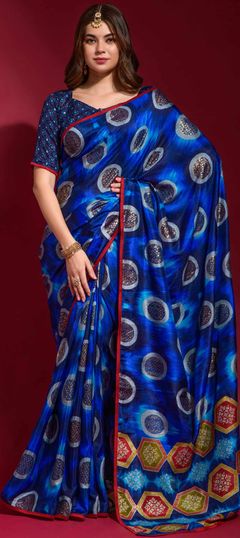 Blue color Saree in Art Silk, Silk fabric with Printed work