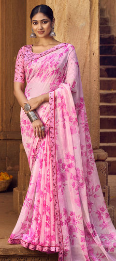 Casual Pink and Majenta color Saree in Chiffon fabric with Classic Printed work : 1852530