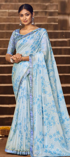 Casual Blue color Saree in Chiffon fabric with Classic Printed work : 1852532