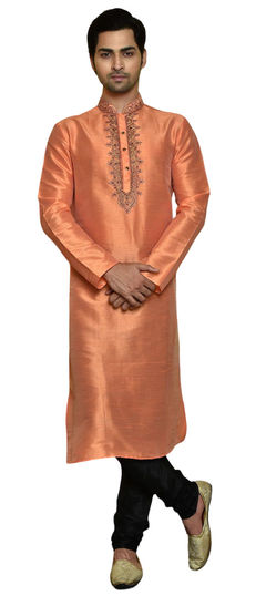 Orange color Kurta Pyjamas in Art Dupion Silk fabric with Thread work : 1852726