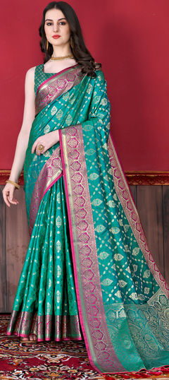 Blue color Saree in Art Silk, Silk fabric with Weaving, Zari work