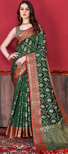 Green color Saree in Art Silk, Silk fabric with Weaving, Zari work