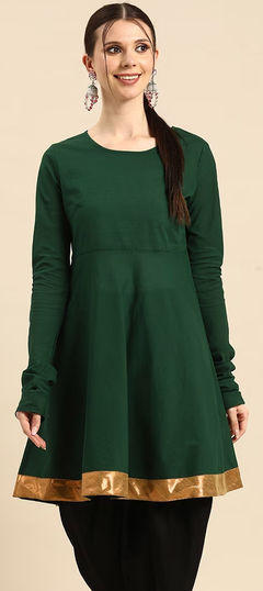 Green color Kurti in Rayon fabric with Border work
