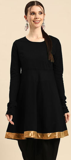 Black and Grey color Kurti in Rayon fabric with Border work