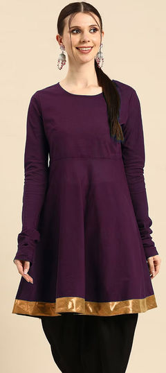 Purple and Violet color Kurti in Rayon fabric with Border work