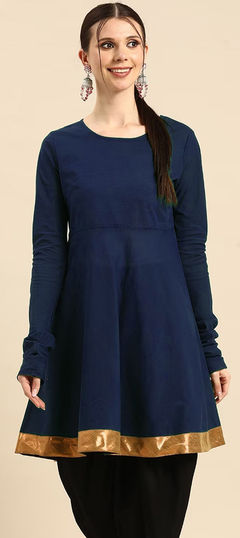 Blue color Kurti in Rayon fabric with Border work