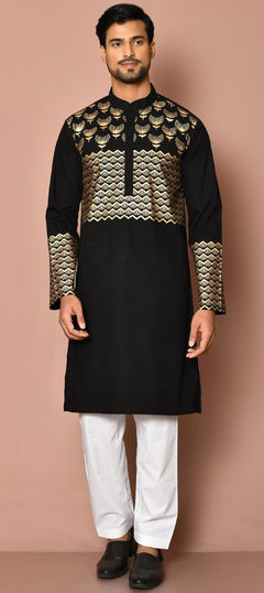 Black and Grey color Kurta Pyjamas in Cotton fabric with Foil Print work