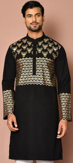 Black and Grey color Kurta in Cotton fabric with Foil Print work