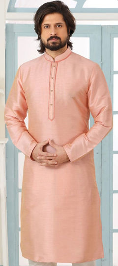 Pink and Majenta color Kurta in Dupion Silk fabric with Thread work