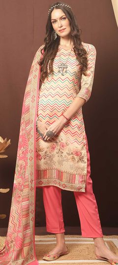 Multicolor color Salwar Kameez in Blended Cotton fabric with Printed, Resham work