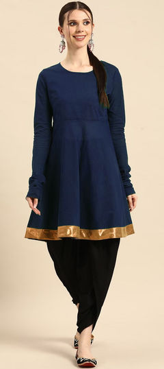 Blue color Salwar Kameez in Rayon fabric with Border work