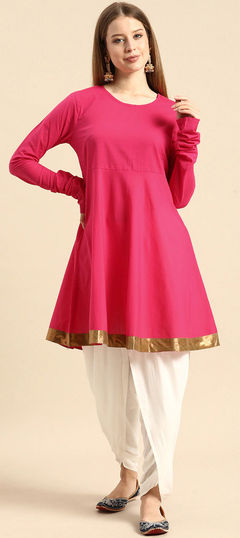 Pink and Majenta color Salwar Kameez in Rayon fabric with Border work