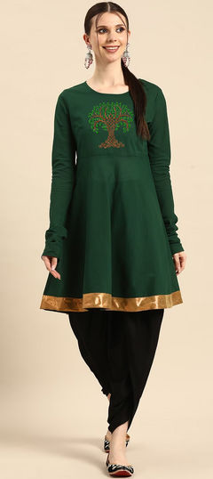 Green color Salwar Kameez in Rayon fabric with Embroidered work