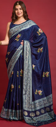 Blue color Saree in Art Silk, Silk fabric with Foil Print work