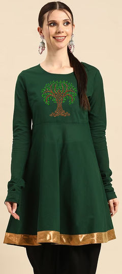 Festive, Party Wear Green color Kurti in Rayon fabric with Short Anarkali Embroidered work : 1854057