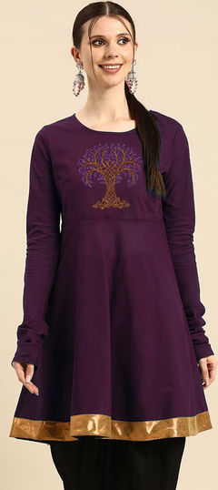 Festive, Party Wear Purple and Violet color Kurti in Rayon fabric with Short Anarkali Embroidered work : 1854062