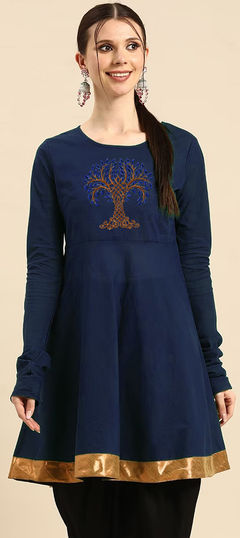 Festive, Party Wear Blue color Kurti in Rayon fabric with Short Anarkali Embroidered work : 1854064