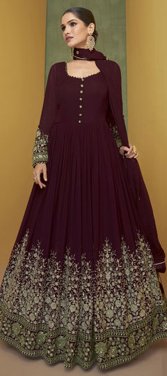 Mehendi Sangeet, Reception Purple and Violet color Salwar Kameez in Georgette fabric with Anarkali Embroidered, Sequence, Thread, Zari work : 1854513