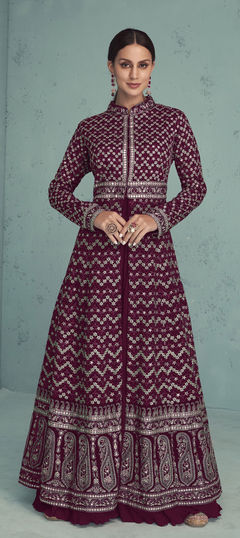 Red and Maroon color Salwar Kameez in Georgette fabric with Embroidered, Sequence, Thread work