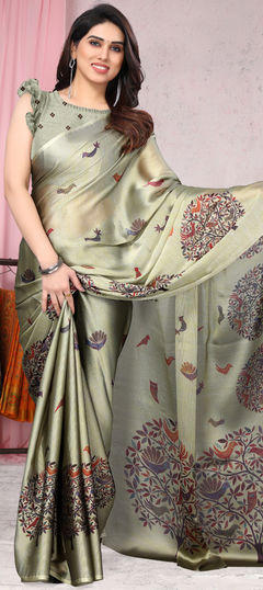 Green color Saree in Chiffon fabric with Printed work