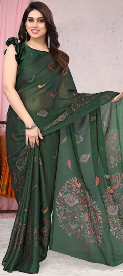 Green color Saree in Chiffon fabric with Printed work