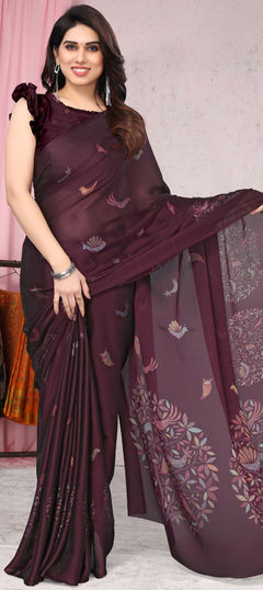 Pink and Majenta color Saree in Chiffon fabric with Printed work
