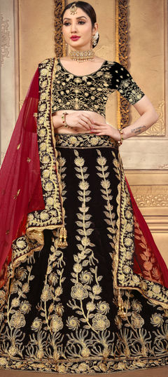 Black and Grey color Lehenga in Velvet fabric with Bugle Beads, Stone, Zari work