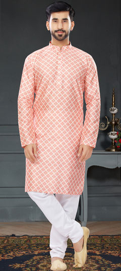 Pink and Majenta color Kurta Pyjamas in Art Silk fabric with Digital Print, Sequence, Thread work